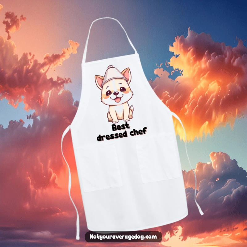 Funny apron featuring a dog wearing a lampshade, ready to whip up some delicious meals with a side of humor.