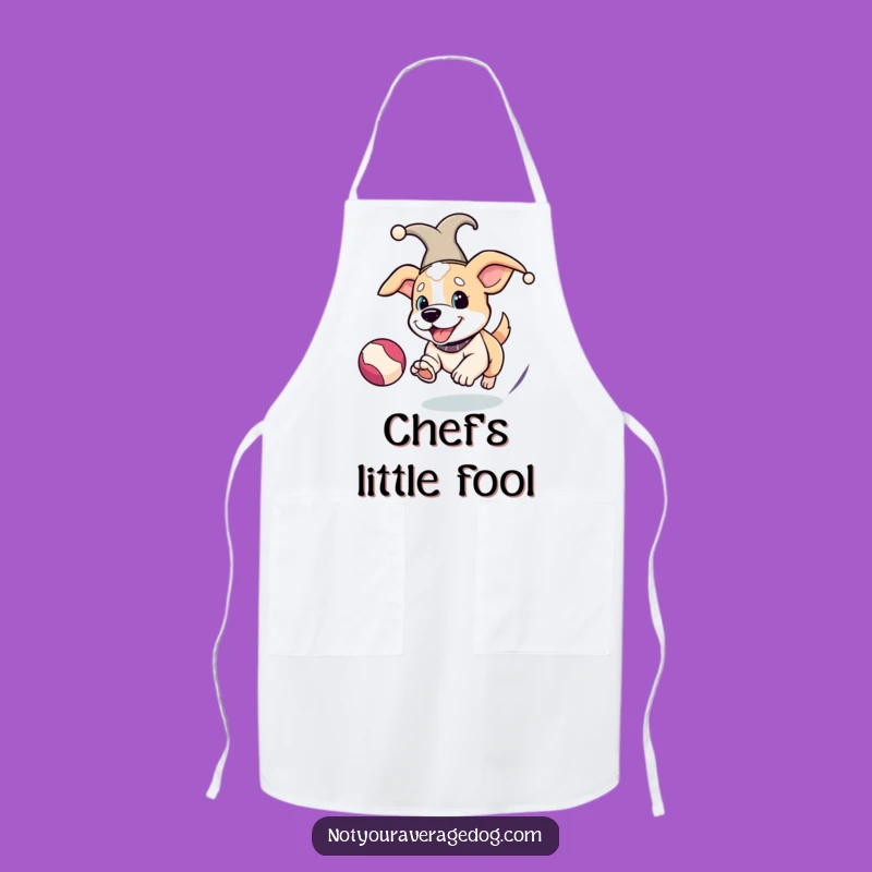 Funny Jester Dog Apron - Culinary Jester Hat Ball Chasing Chef Gift
