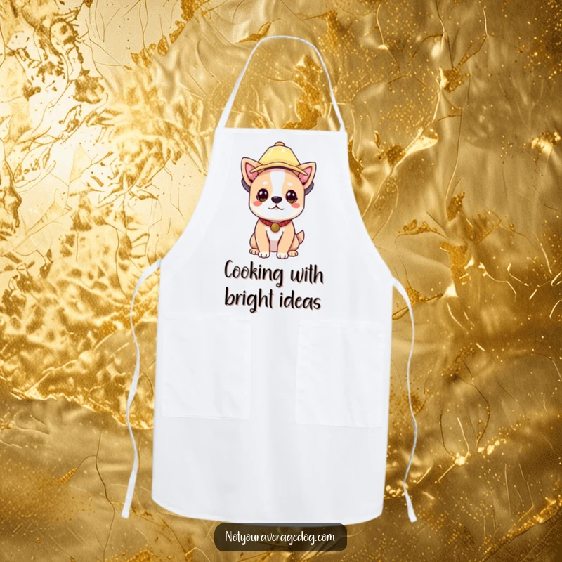 Funny dog wearing a lampshade hat, ready to help in the kitchen with a side of comical mischief.