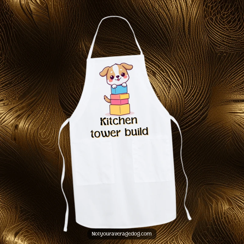 Funny Balancing Dog Apron: Dog balancing colorful blocks, adding playful skill and humor to the kitchen.