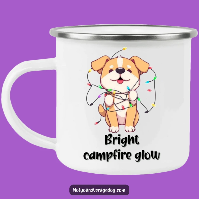 Adventure-Ready Funny Dog Lights Camping Mug: Festive Pup Fun