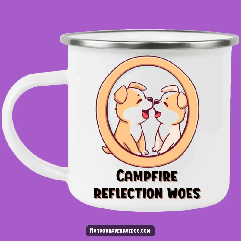 Funny Dog Barking Reflection Enamel Camping Mug - Adventure Mirror Madness