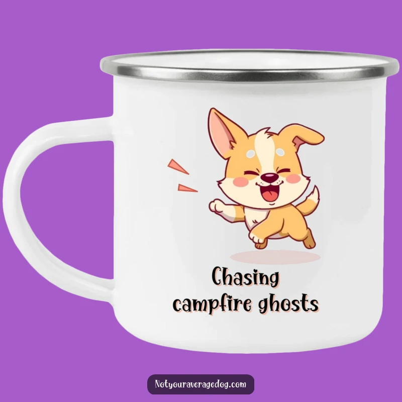Funny Chasing Shadow Dog Camping Mug: Outdoor Focus & Silly Pursuit, Gift
