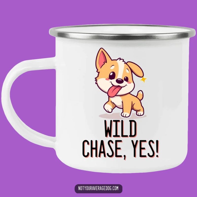 Funny Dog Laser Chase Camping Mug: Adventure Fuel with Focus