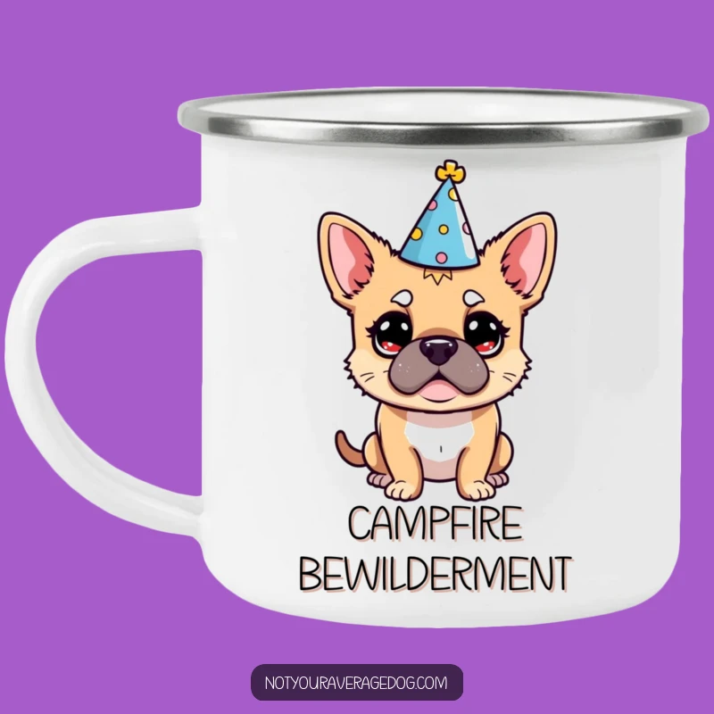 Funny Dog Party Hat Camping Mug: Bewildered Adventure Fuel
