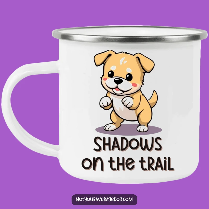 Funny Dog Shadow Pounce Camping Mug: Playful Humor for the Outdoors