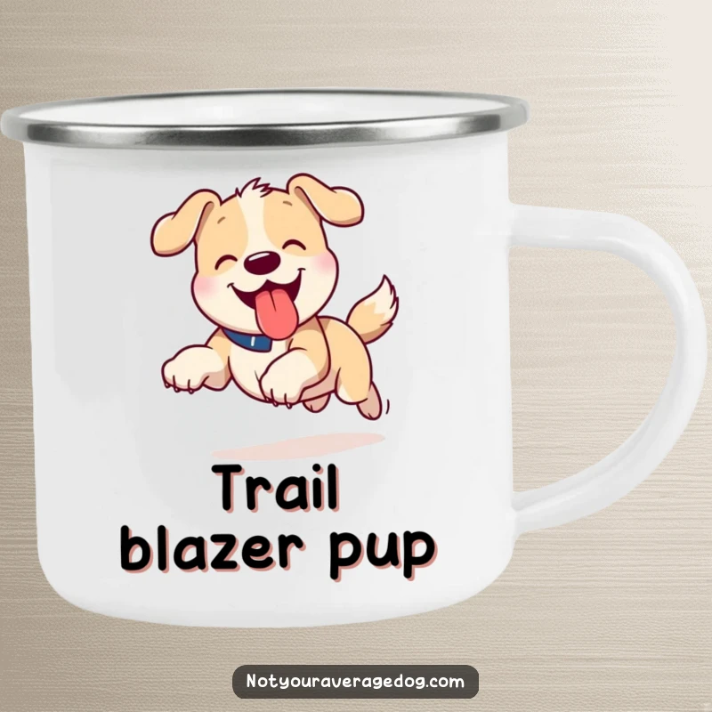 Funny Tongue Out Dog Camping Mug: Dog running with its tongue out, adding fun to outdoor adventures.