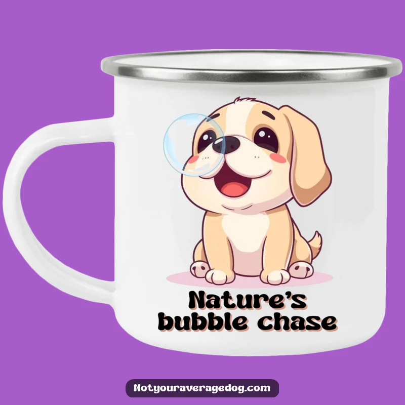 Funny Dog Catching Bubble Enamel Camping Mug - Outdoor Playtime Fun