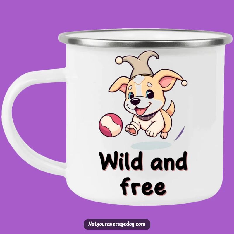 Funny Jester Dog Camping Mug - Adventure Jester Hat Ball Chasing Fun