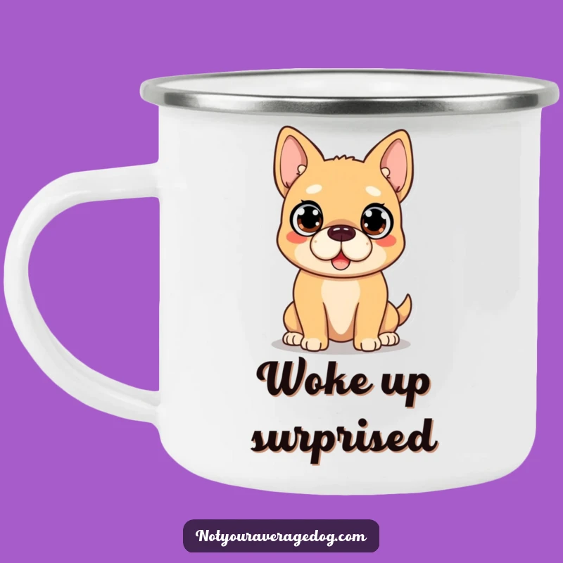 Funny Surprised Dog Camping Mug: Outdoor Shock Drinkware, Great Gift