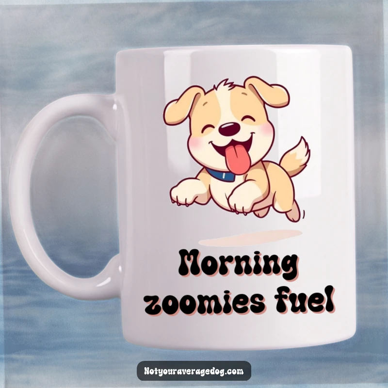 Funny Tongue Out Dog Mug: Dog running with its tongue out playfully, capturing pure canine happiness and energy.