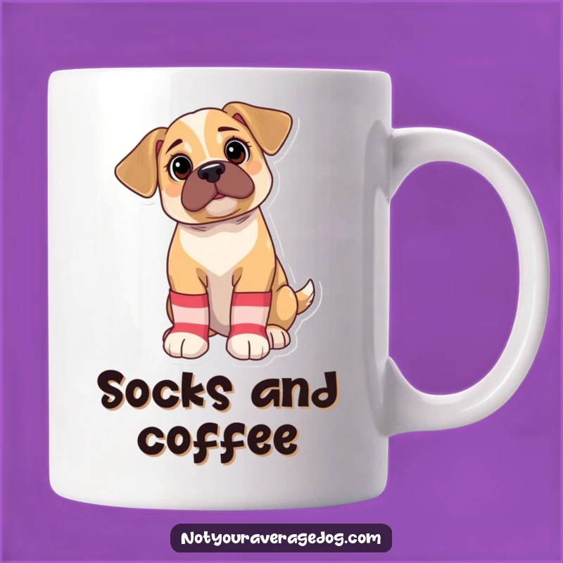 Funny Puppy Sock Mug: Bewildered Dog Confusion, Oversized Mismatch Humor, Perfect Funny Gift