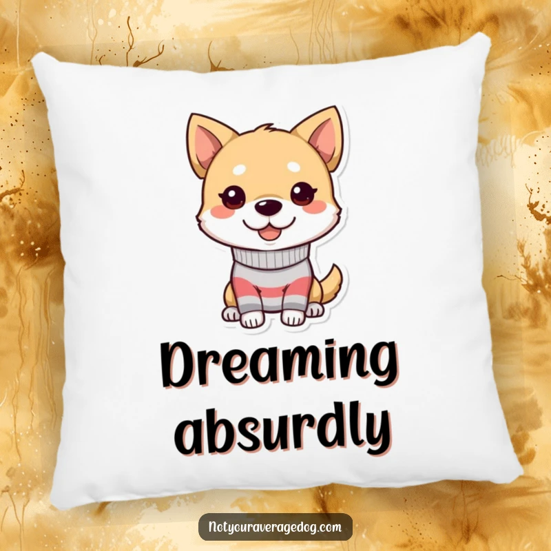 Funny dog pillow with a character wearing a mismatched sock and a goofy grin, offering comfort and humor.