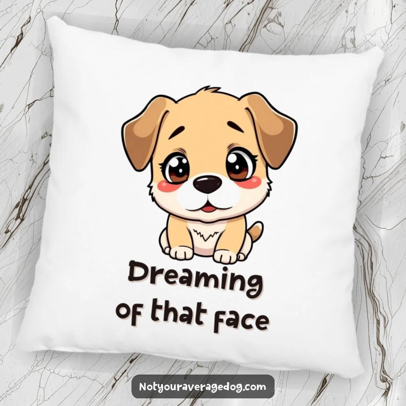 Funny pillow displaying a dog with a comically bewildered look, caught staring at its own reflection with surprise.