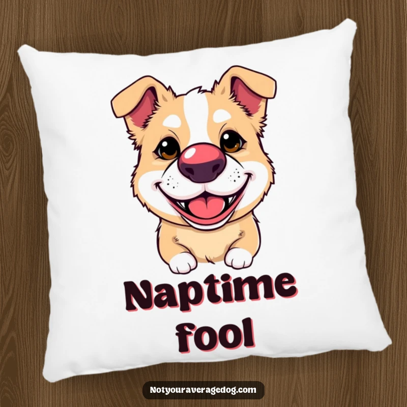 Funny pillow illustrating a dog wearing a clown nose and a silly grin, perfect for adding comfort and humor to a couch.