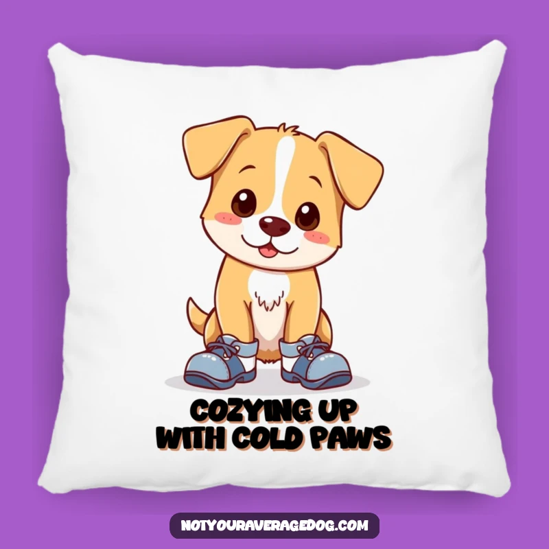 Funny Clumsy Dog Pillow: Cozy Comfort with Adorable Mismatched Shoes Design
