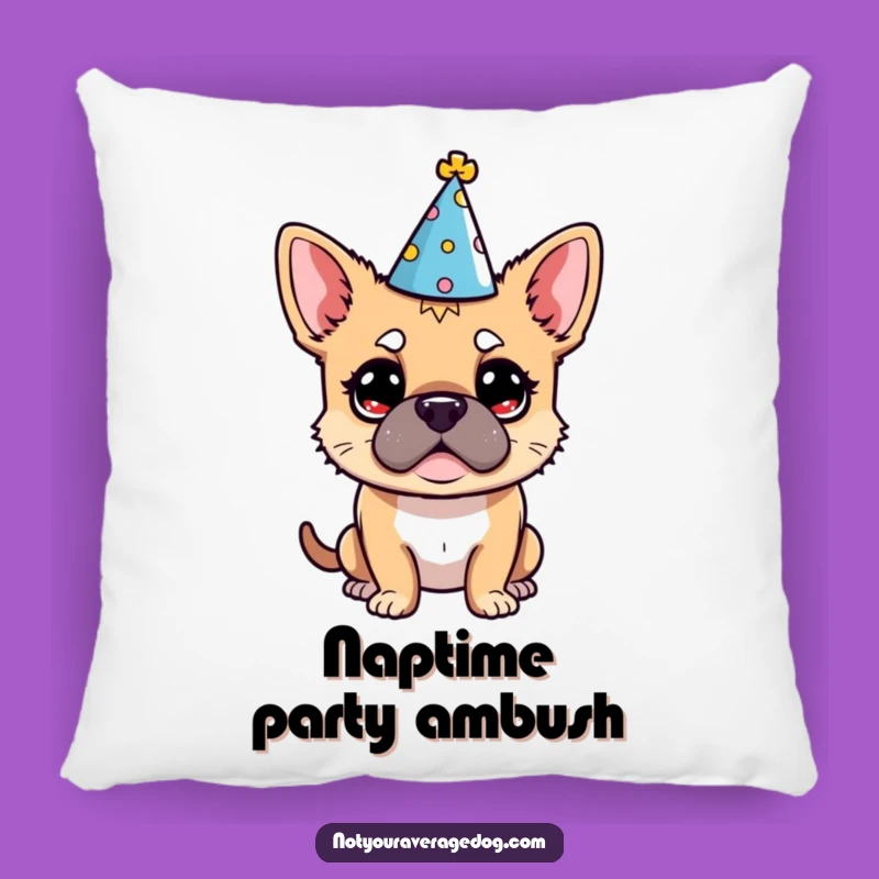 Funny Dog Party Hat Pillow: Comfy Bewildered Canine Decor