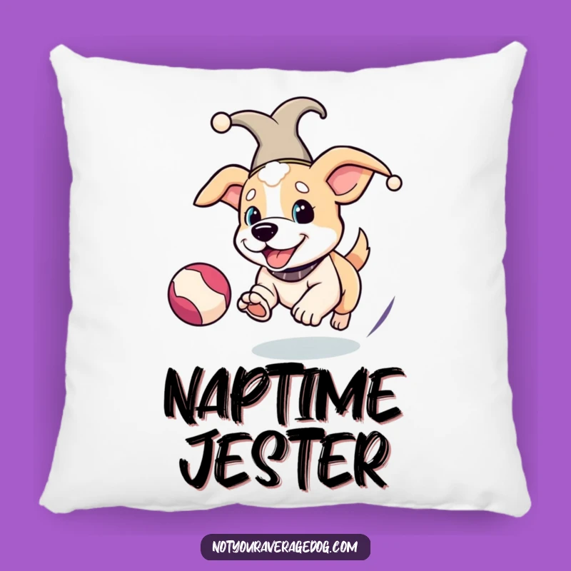 Funny Jester Dog Pillow - Cozy Jester Hat Ball Chasing Comfort Gift