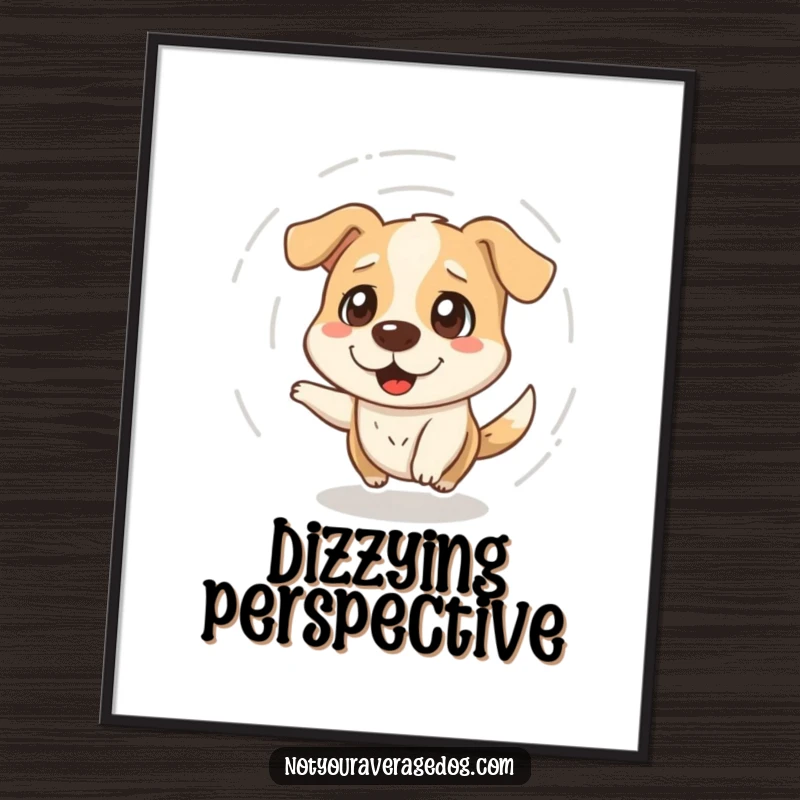 Funny digital art print of a dazed dog spinning in circles, perfect for whimsical and humorous wall decor.