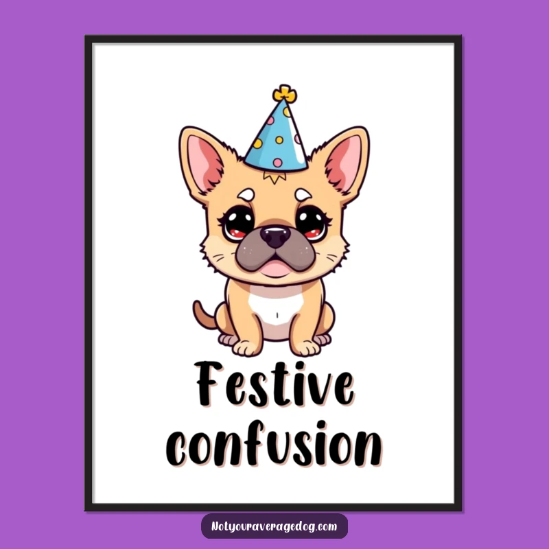 Funny Dog Party Hat Digital Art: Instant Bewildered Canine Decor
