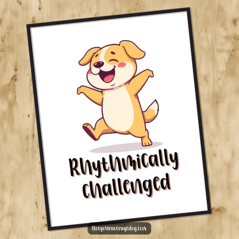 Funny digital art of a dog performing a highly exaggerated and clumsy dance routine, radiating pure joy and energy.