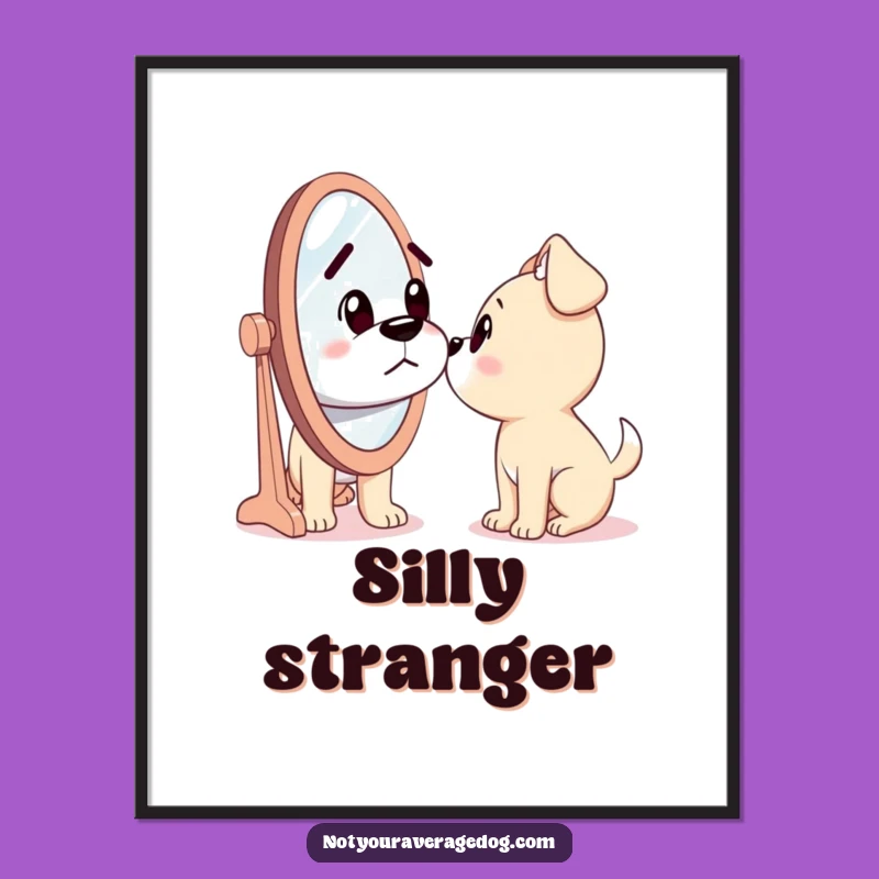 Funny Dog Art Print: Confused by Mirror, Whimsical Funny Gift