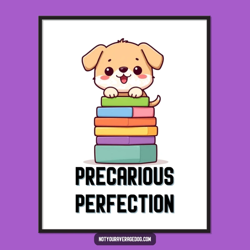 Funny Dog Block Tower Digital Art - Balancing Act Wall Decor, Instant Gift