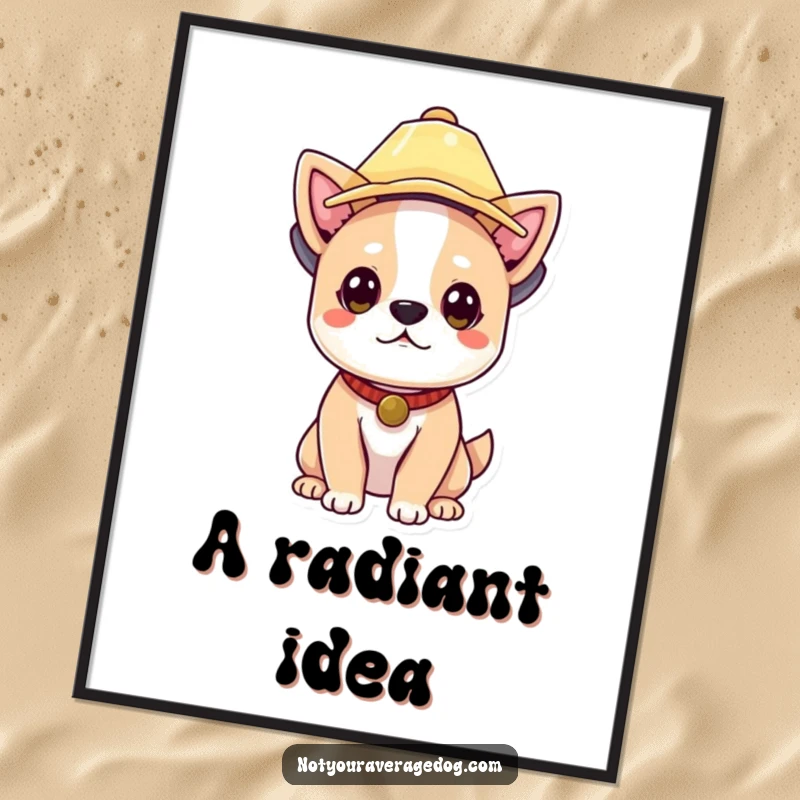 Funny dog wearing a lampshade hat, presented as a vibrant digital art print for instant humorous wall decor.