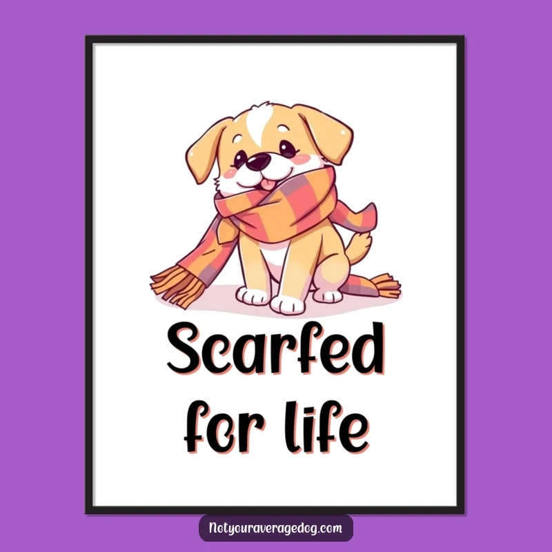 Funny Dog Scarf Tangle Digital Art - Playful Pup Artwork Gift