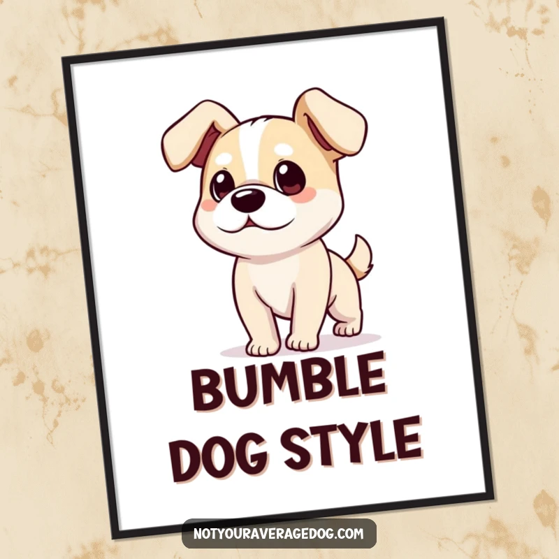 Printable funny dog with comically floppy ears bumbling along, a humorous digital art piece.