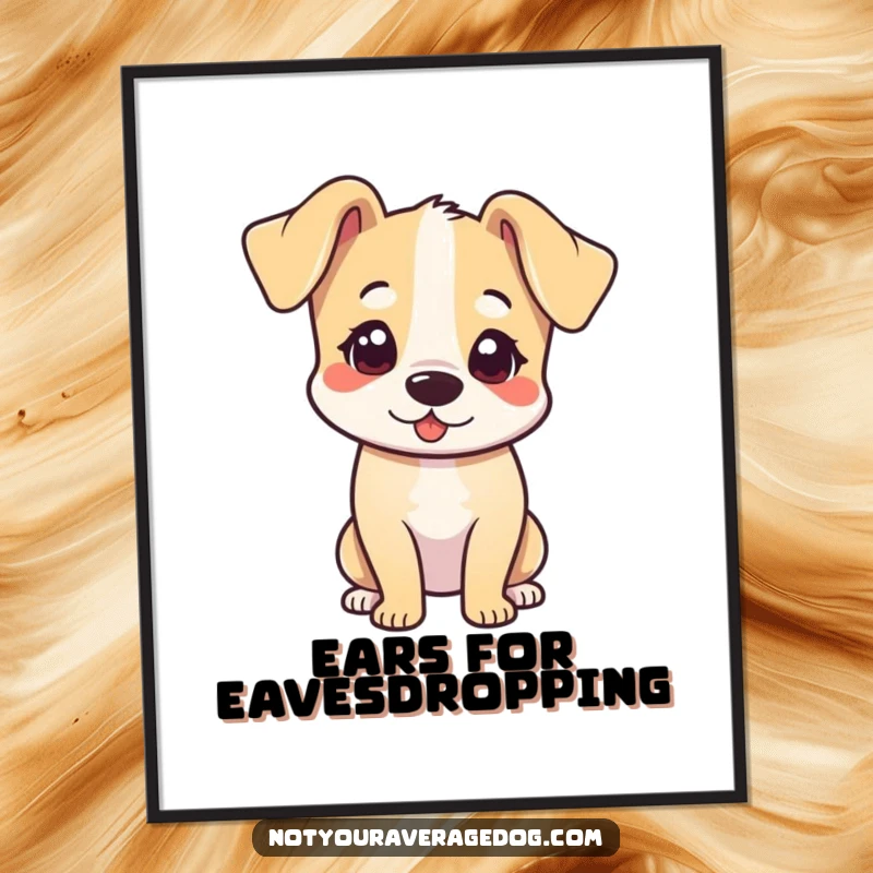Funny digital art print of a dog with its head tilted adorward and ears flopped adorably.