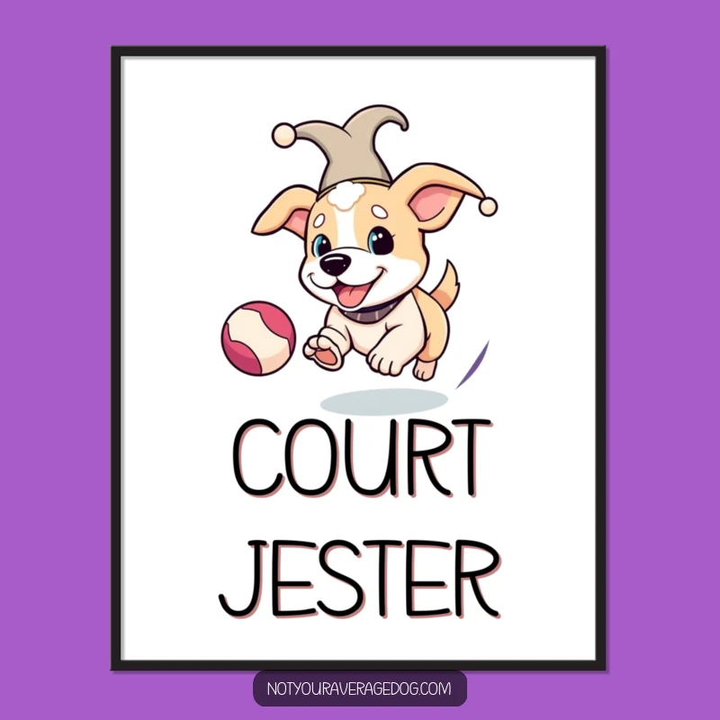 Funny Jester Dog Digital Art - Printable Ball Chasing Playful Art