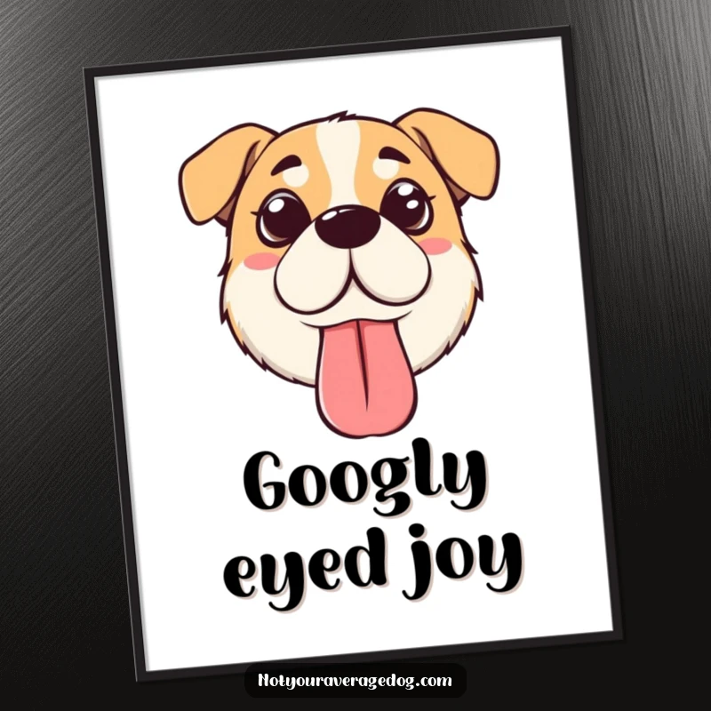 Funny silly dog face digital art print of a dog with crossed eyes and a floppy tongue, ready to add humor.