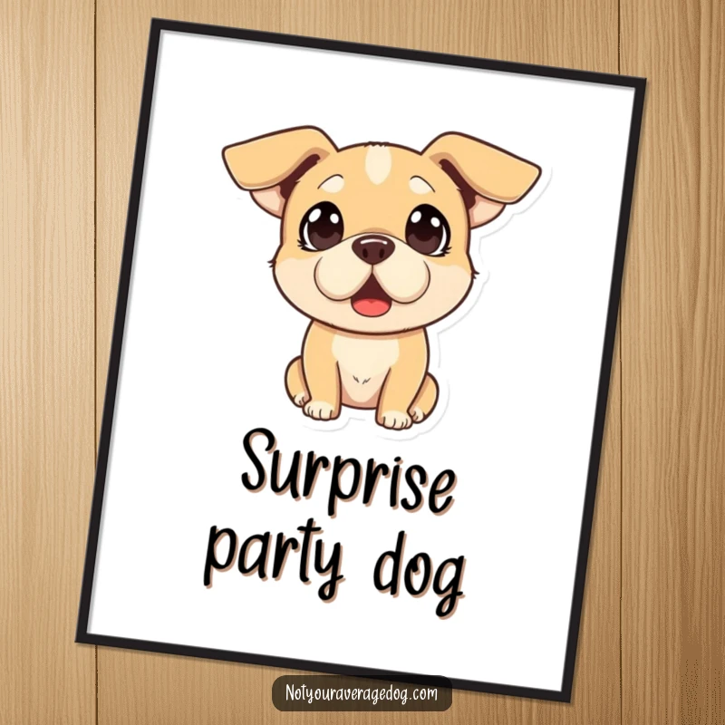 Funny digital art print of a dog with a comically surprised expression and floppy ears, bringing instant humor and personality home.