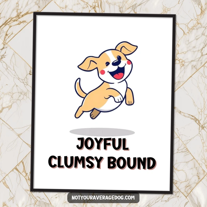 Funny dog jump digital art print of a stylized dog silhouette in a clumsy, excited jump, ready to add energy.