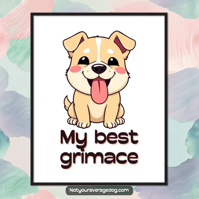 Funny digital art print of a dog making a comical, silly face with its tongue sticking out. Instant humorous download.