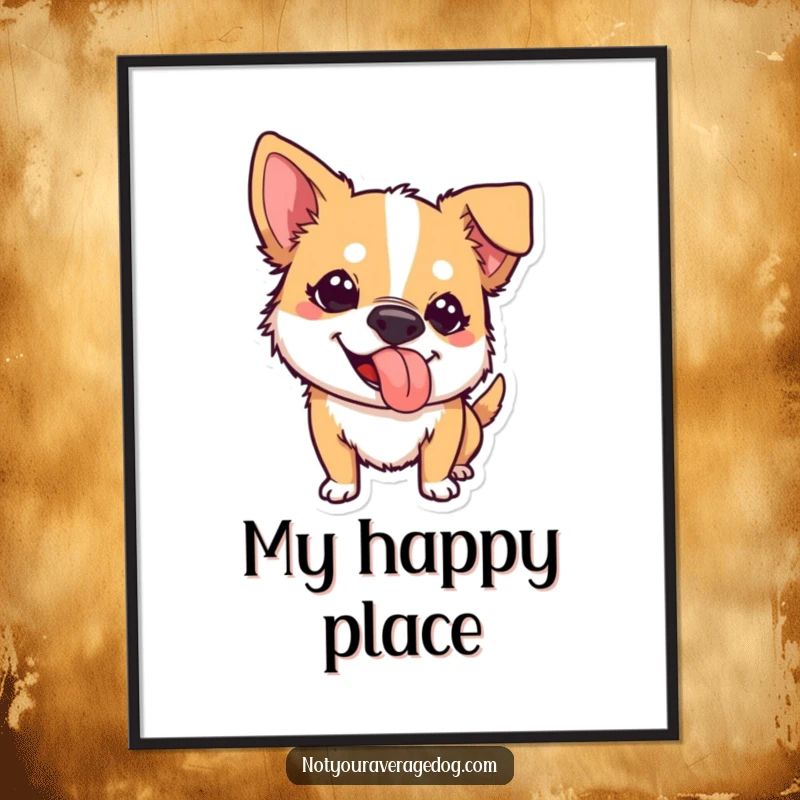 Funny digital art print of a dog sticking its tongue out at an odd angle, capturing a moment of pure canine mischief.