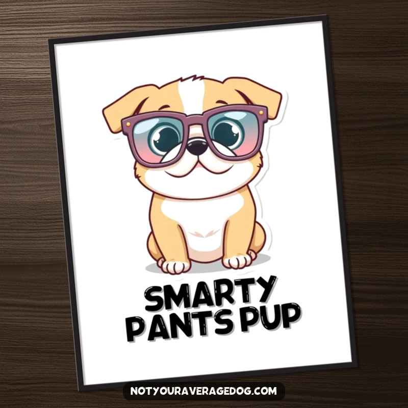 Funny Glasses Dog Digital Art: Dog wearing oversized, funny glasses, printable art for stylish and humorous decor.
