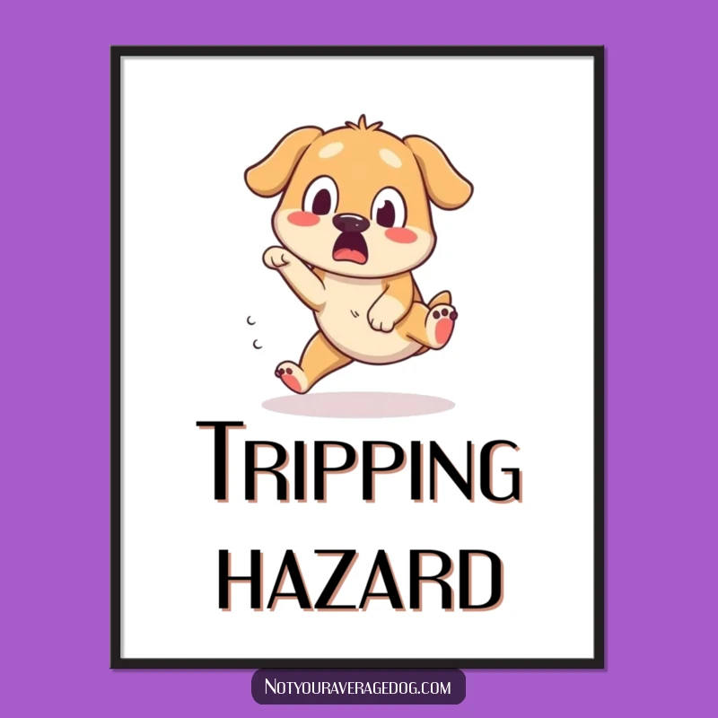 Funny Dog Art Print: Tripping Pup's Surprise, Whimsical Funny Gift