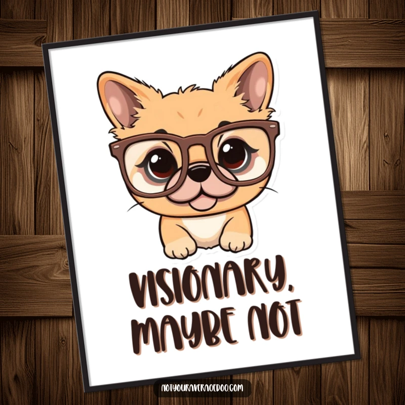 Funny dog comically wearing oversized glasses, downloadable funny digital art for stylish walls.