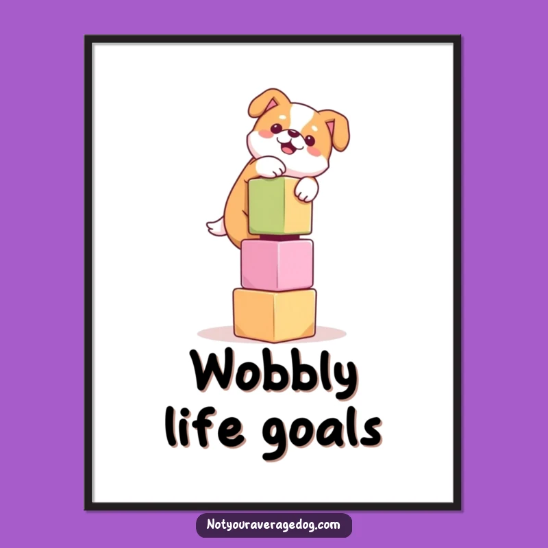 Funny Dog Balancing Cubes Digital Art: Instant Laughter for Your Walls