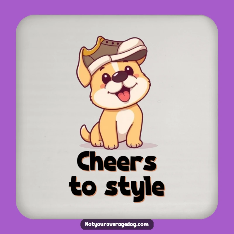 Funny Coaster Set: Dog Tries Shoe Hat, Perfect Funny Gift