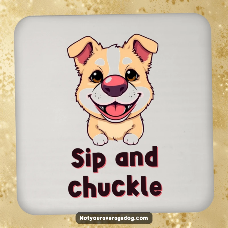 Funny drink coasters featuring a dog wearing a clown nose and a silly grin, protecting surfaces with charm and humor.