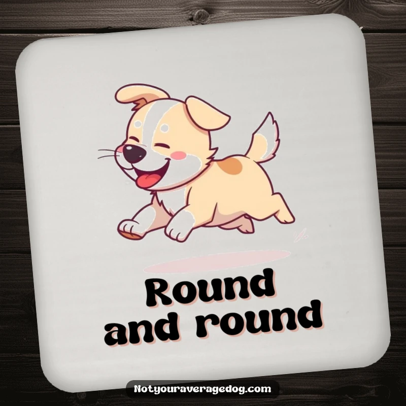 Funny Dog Tail Chasing Coaster: A dog's joyful tail chase protects surfaces with humor.