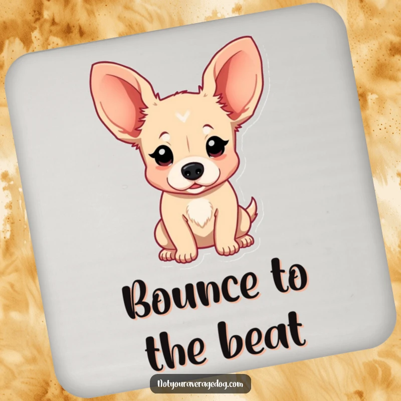 Funny Drink Coasters featuring a dog with incredibly floppy, bouncing ears, adding a humorous touch to any beverage setting.