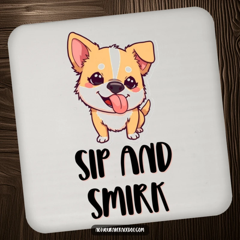 Funny drink coasters featuring a dog sticking its tongue out, offering a playful and humorous way to protect surfaces.