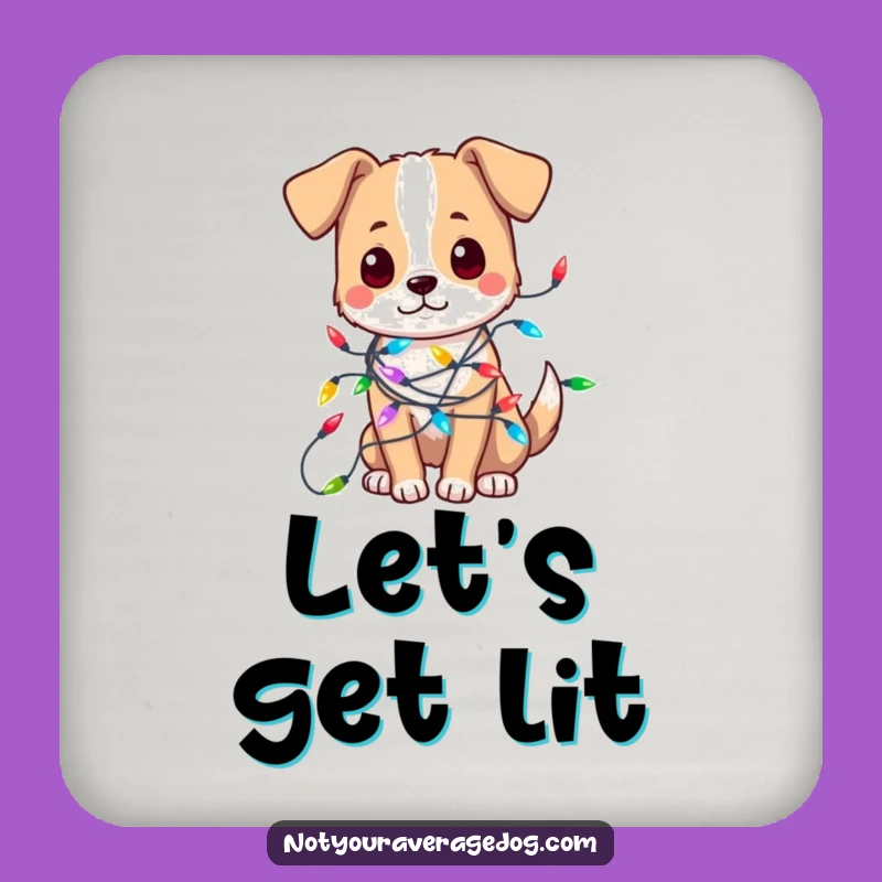 Funny Tangled Dog Lights Coasters (Set of 4) - Protect Tables with Holiday Humor