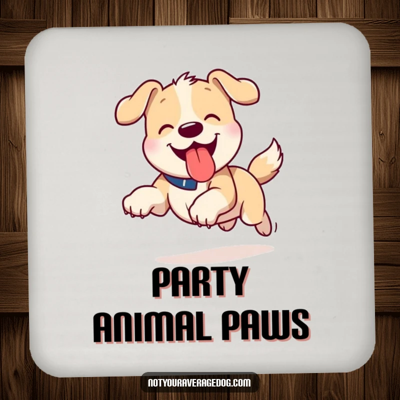 Funny Tongue Out Dog Coaster: Dog running with its tongue out, offering protective humor and a playful vibe.