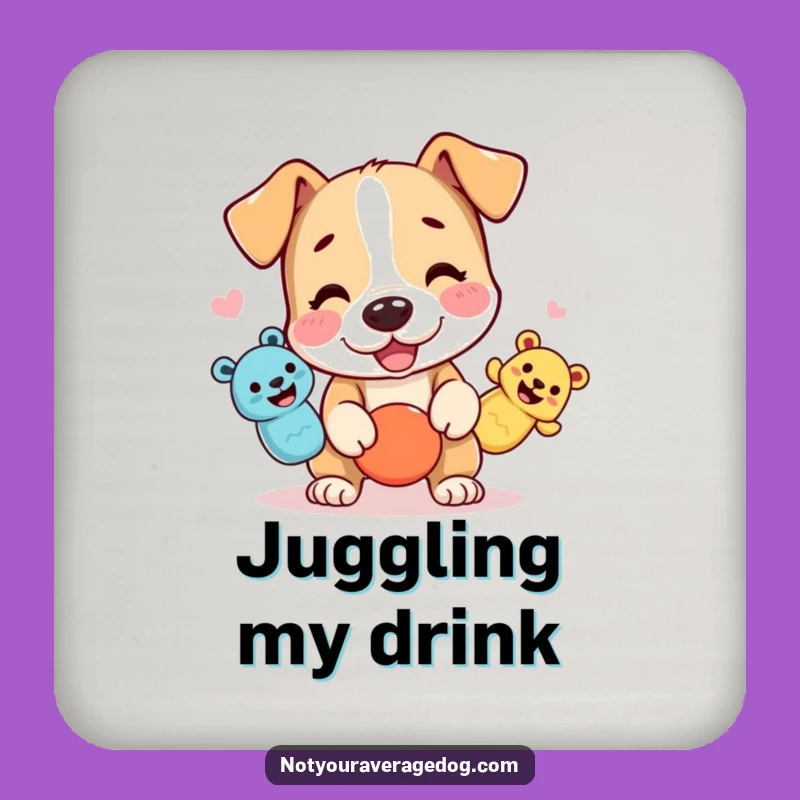 Funny Juggling Dog Coaster Set - Squeaky Toy Decor, Small Fun Gift