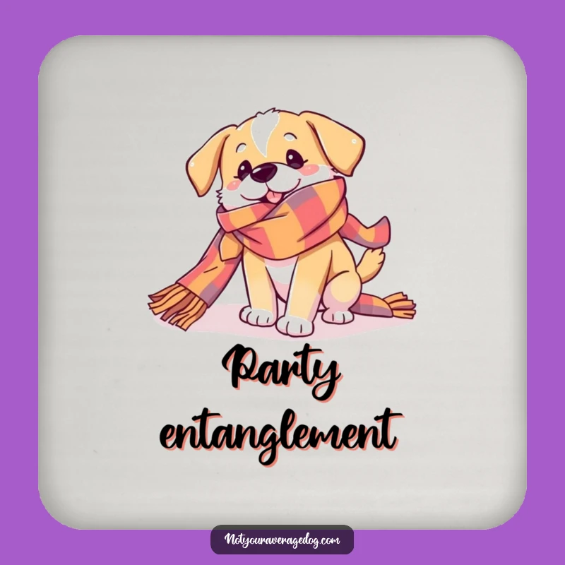 Funny Dog Scarf Tangle Coaster - Playful Pup Table Protector Gift